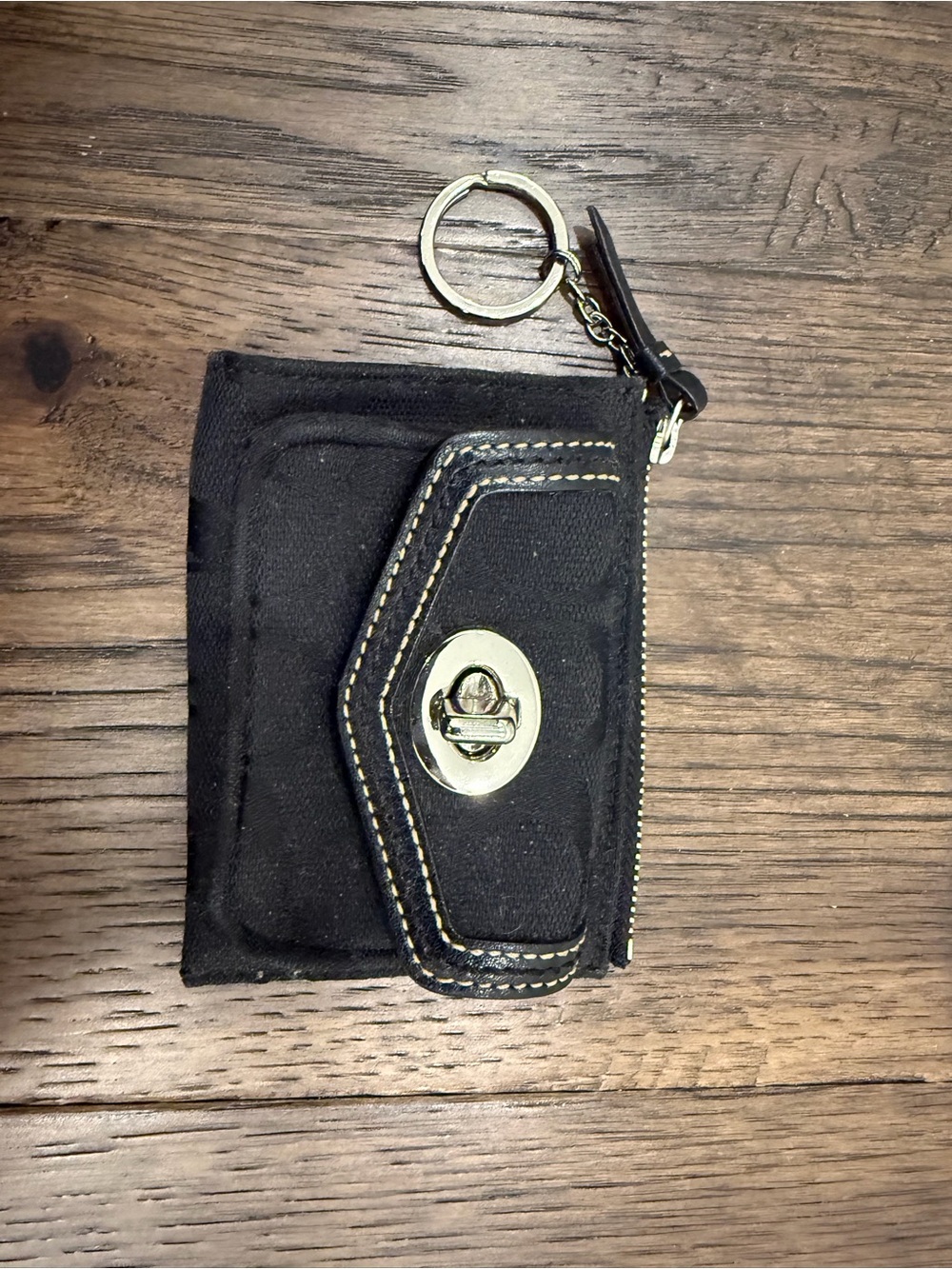 Coach Black Canvas Keychain Wallet with Turn-Lock Closure